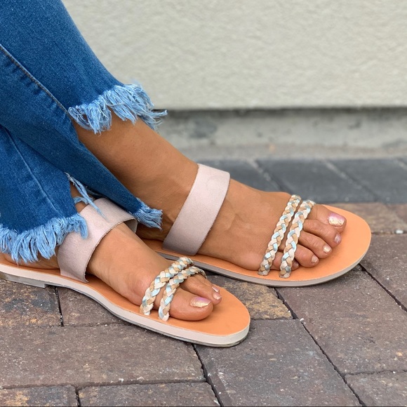 Perfect Nude Leather Braided Strap Huarache Slides - Picture 3 of 5